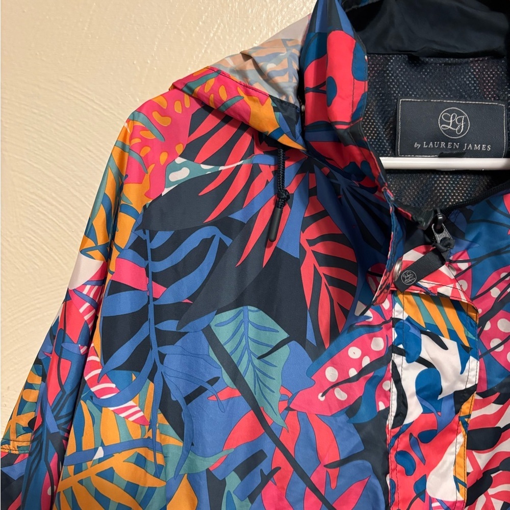 Lauren James XL Tropical Leaf Print Hooded Pullover Windbreaker Jacket - Picture 4 of 6